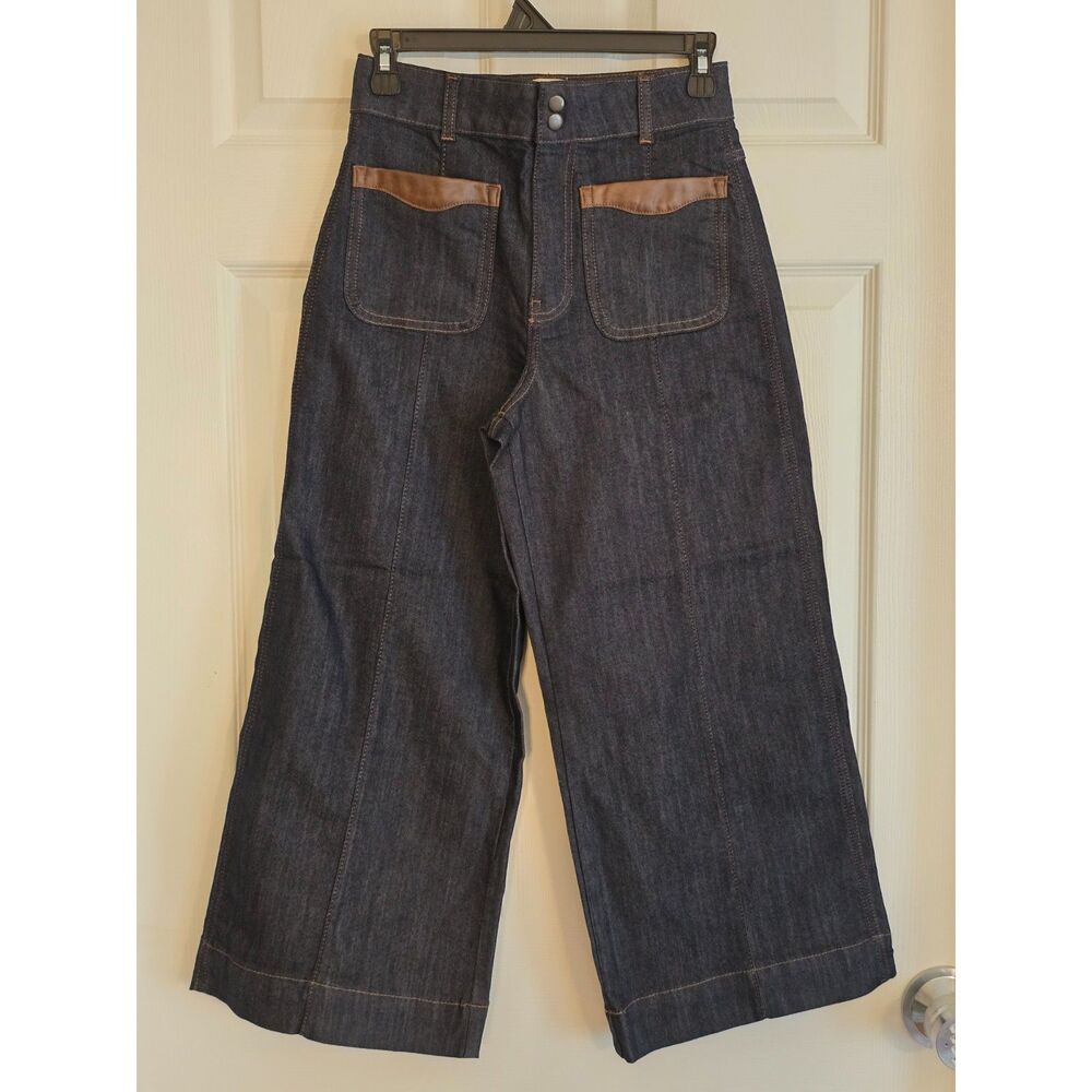 NWOT Maeve Colette Cropped w/Faux Leather 27 Petite - Picture 1 of 4